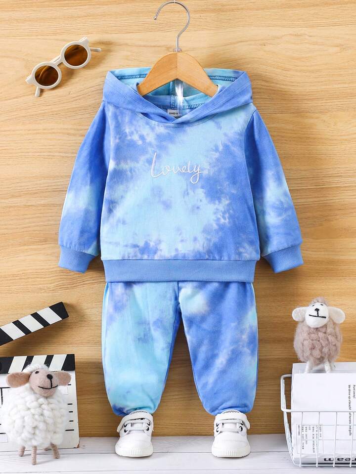Baby Boy Tie Dye Letter Graphic Hoodie & Sweatpants